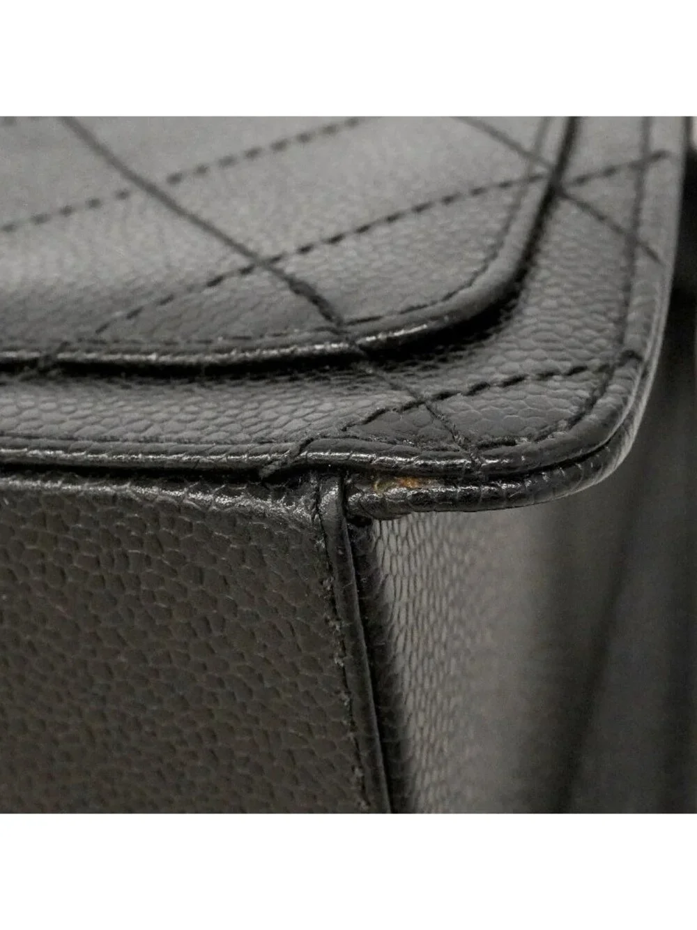 Chanel Shoulder Bag Quilted Caviar Leather Black Gold